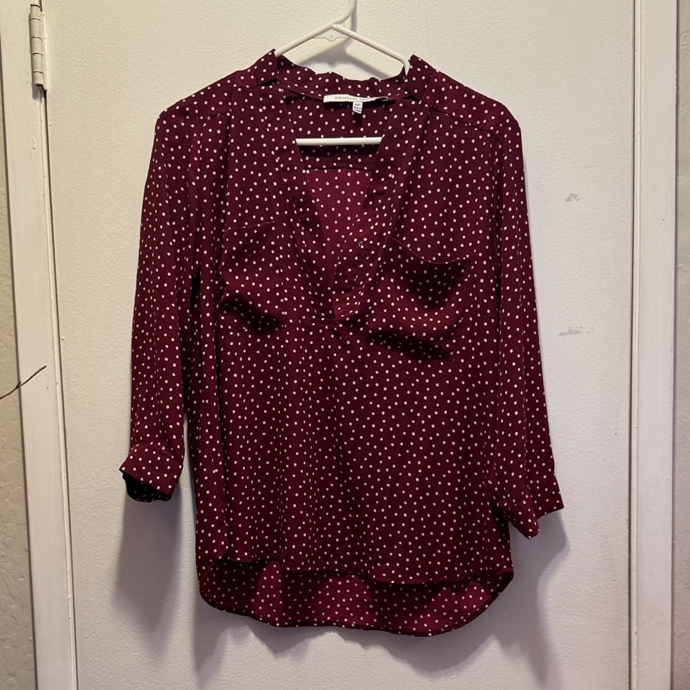 Collective Concepts Burgundy Polka Dot Blouse